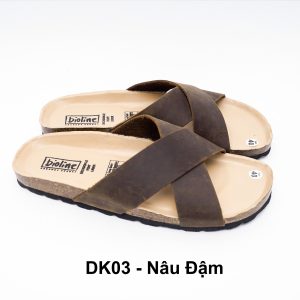 Dép Đế Trấu BIOLINE Official Quai Da Bò Chữ X Màu Nâu Đậm - DK03