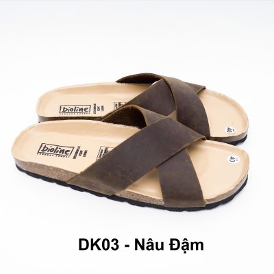 Dép Đế Trấu BIOLINE Official Quai Da Bò Chữ X Màu Nâu Đậm - DK03